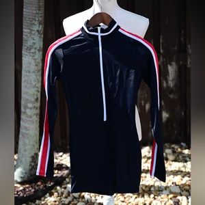 Black Long Sleeve Spandex Zip Up Unitard